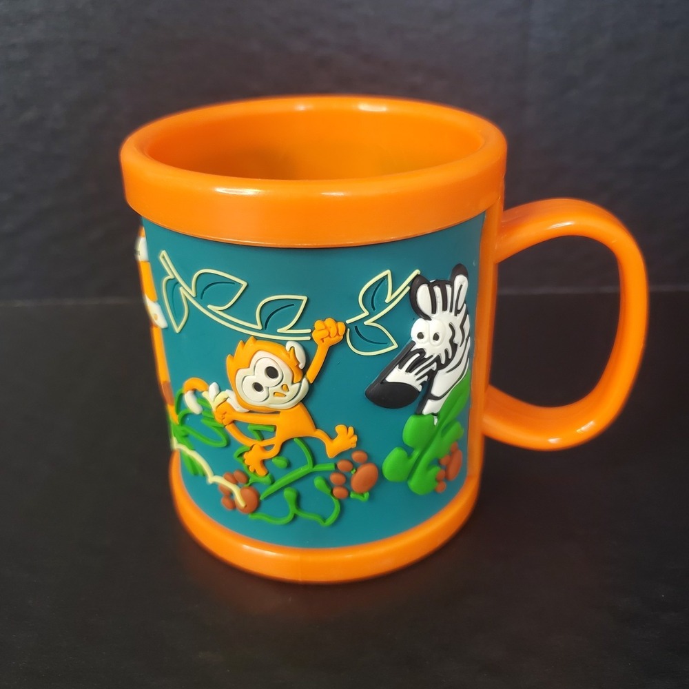 Polar Mug Children's Toddler Plastic Cup 4" Orange Rubber Jingle Animals Grip‎